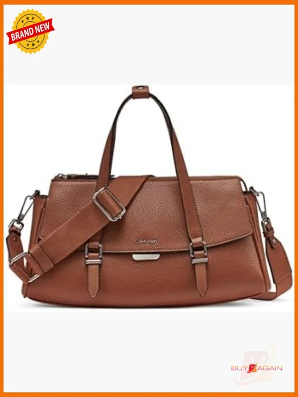 Vegan Leather Satchel with Crossbody Strap, 3 Compartments